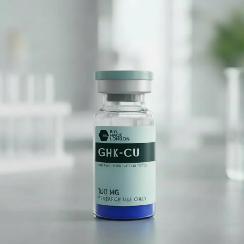 GHK-Cu copper tripeptide 100mg research vial by BioHack London – 99% pure third-party lab tested