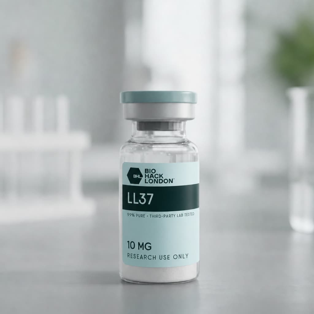 LL-37 10mg research peptide vial by BioHack London – 99% pure third-party lab tested