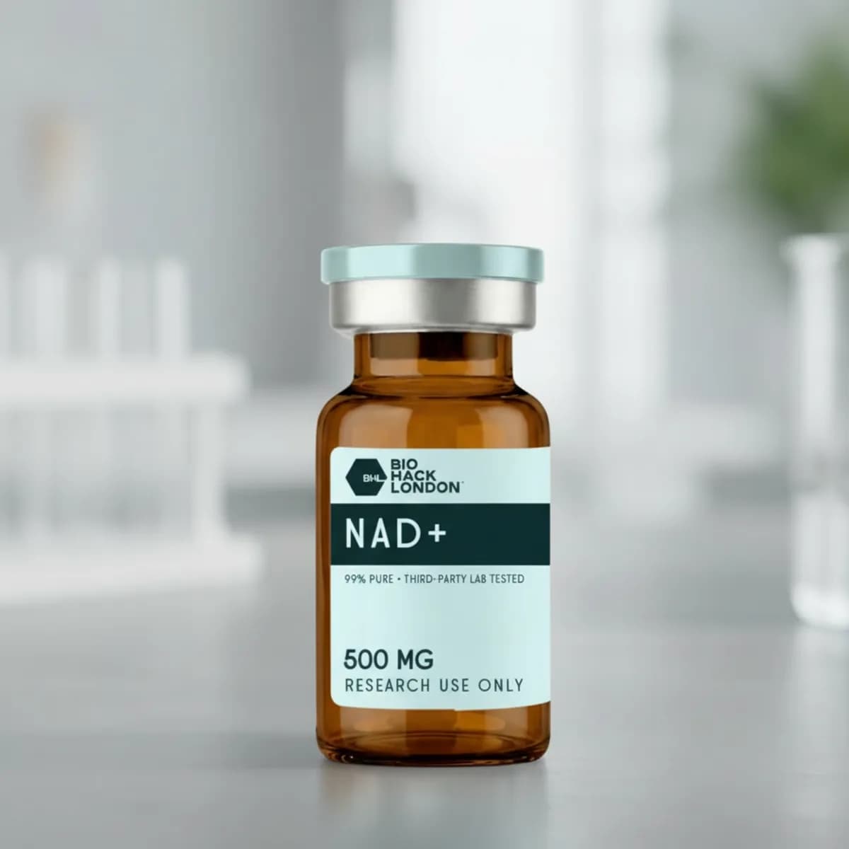 NAD+ Nicotinamide Adenine Dinucleotide 500mg research vial by BioHack London – 99% pure