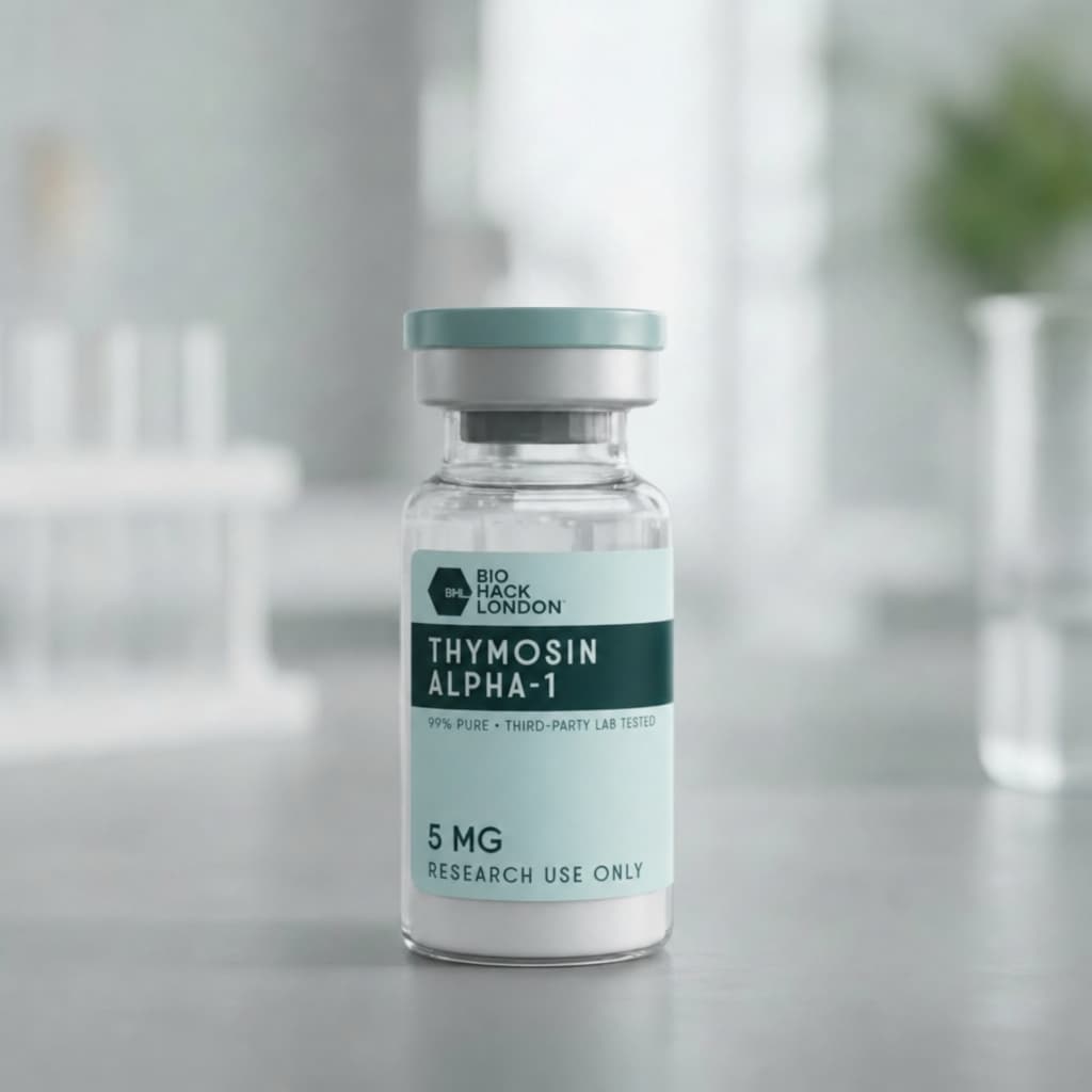 Thymosin Alpha-1 research peptide vial by BioHack London – 99% pure third-party lab tested
