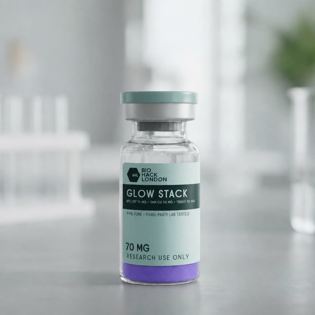 Glow Stack research vial — Janoshik tested